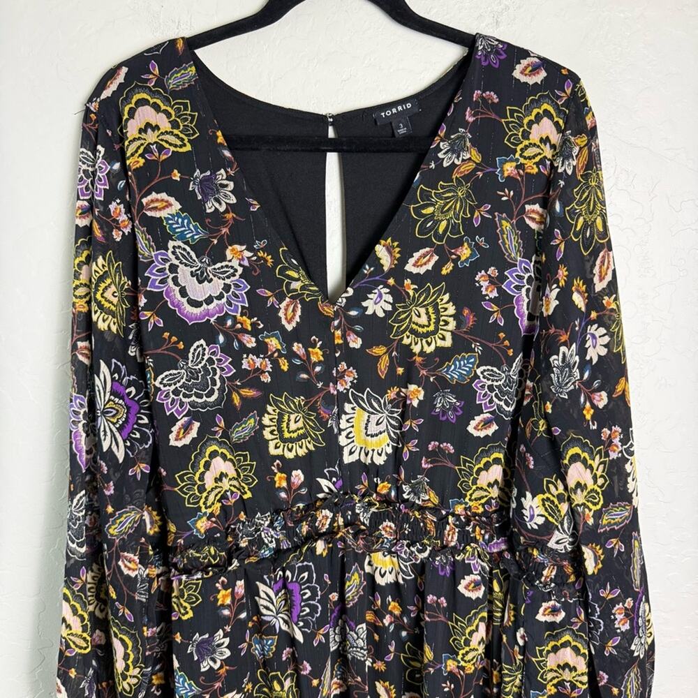 Torrid Black Floral Chiffon Lurex V Neck Tiered Maxi Dress 3X 18491136 - Picture 3 of 16
